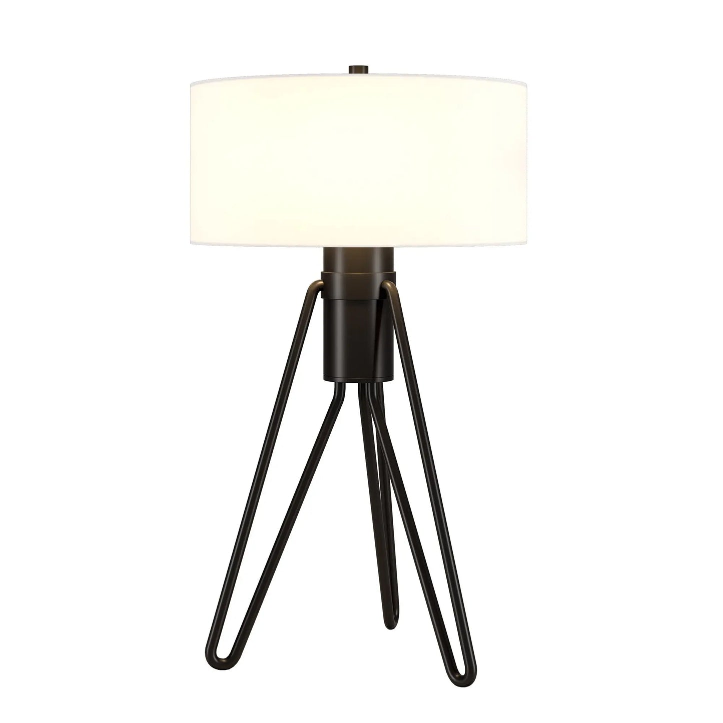25" Black Metal Two Light Tripod Table Lamp With White Drum Shade - Irfan khan collection