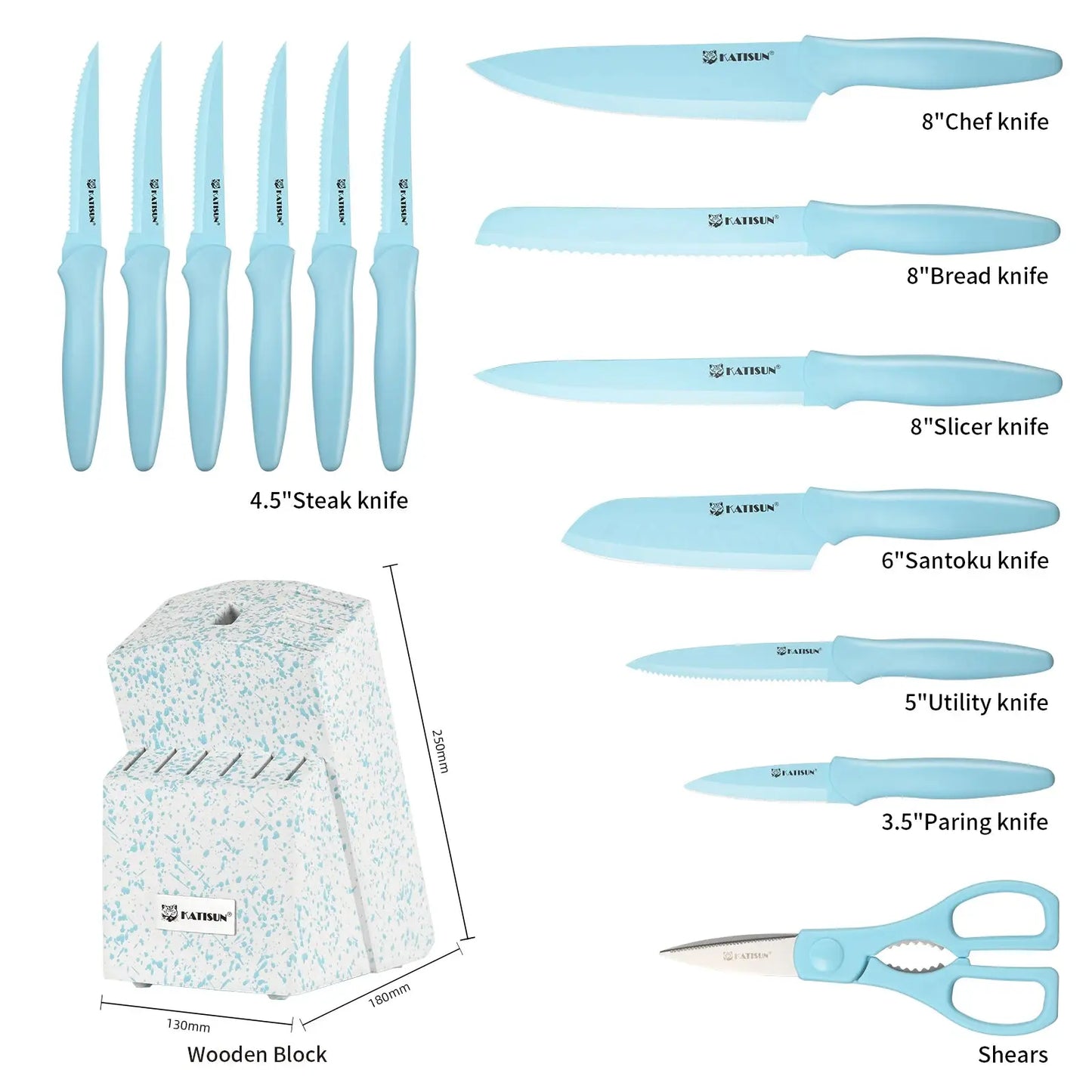 14 Pieces Blue Coding High Carbon Steel Blade, No Rust, and Super Sharp Knife Set with Wooden Stand and Kitchen Scissors - Irfan khan collection