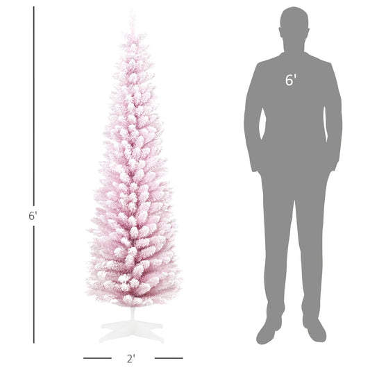 6' Snow Flocked Artificial Christmas Tree Pencil Xmas Tree W/ Branch Tips Pink - Irfan khan collection