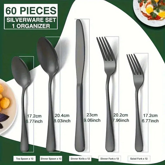 60 Pieces Cutlery Set with Drawer Storage Box Including Knives, Forks Spoons  Dishwasher Safe Suitable Dinnerware Set - Irfan khan collection